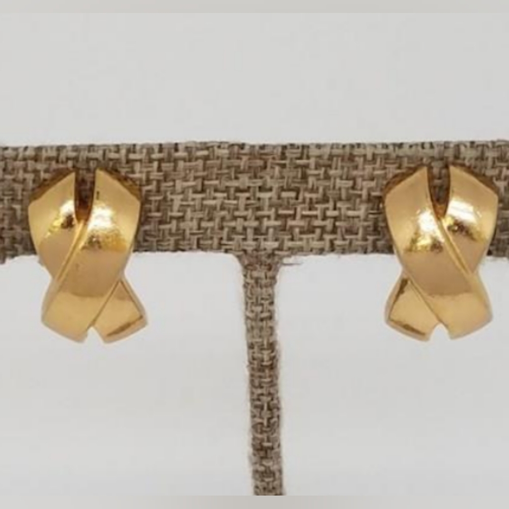 Christian Dior Vintage Gold Tone X Shaped Clip On Earrings **AUTHENTIC**